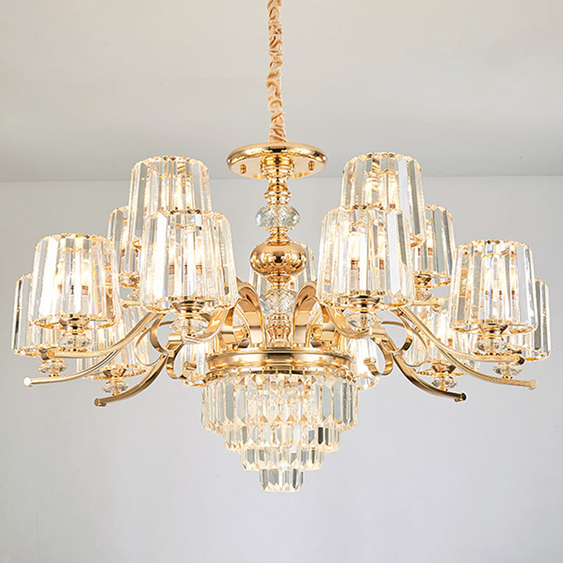 Clear Crystal Cylinder Chandelier Lamp Modernity Pendant Lighting Fixture in Gold 15 Clear Clearhalo 'Ceiling Lights' 'Chandeliers' 'Clear' 'Industrial' 'Modern Chandeliers' 'Modern' 'Tiffany' 'Traditional Chandeliers' Lighting' 2030683