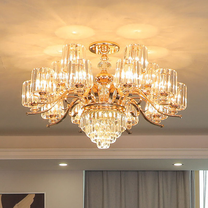 Clear Crystal Cylinder Chandelier Lamp Modernity Pendant Lighting Fixture in Gold Clearhalo 'Ceiling Lights' 'Chandeliers' 'Clear' 'Industrial' 'Modern Chandeliers' 'Modern' 'Tiffany' 'Traditional Chandeliers' Lighting' 2030684