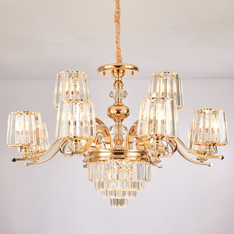 Clear Crystal Cylinder Chandelier Lamp Modernity Pendant Lighting Fixture in Gold 12 Clear Clearhalo 'Ceiling Lights' 'Chandeliers' 'Clear' 'Industrial' 'Modern Chandeliers' 'Modern' 'Tiffany' 'Traditional Chandeliers' Lighting' 2030685