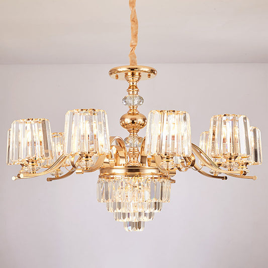 Clear Crystal Cylinder Chandelier Lamp Modernity Pendant Lighting Fixture in Gold 10 Clear Clearhalo 'Ceiling Lights' 'Chandeliers' 'Clear' 'Industrial' 'Modern Chandeliers' 'Modern' 'Tiffany' 'Traditional Chandeliers' Lighting' 2030686