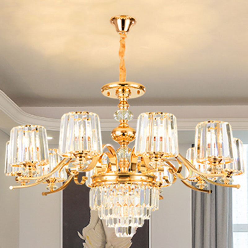Clear Crystal Cylinder Chandelier Lamp Modernity Pendant Lighting Fixture in Gold Clearhalo 'Ceiling Lights' 'Chandeliers' 'Clear' 'Industrial' 'Modern Chandeliers' 'Modern' 'Tiffany' 'Traditional Chandeliers' Lighting' 2030687