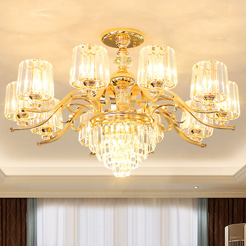 Clear Crystal Cylinder Chandelier Lamp Modernity Pendant Lighting Fixture in Gold Clearhalo 'Ceiling Lights' 'Chandeliers' 'Clear' 'Industrial' 'Modern Chandeliers' 'Modern' 'Tiffany' 'Traditional Chandeliers' Lighting' 2030688
