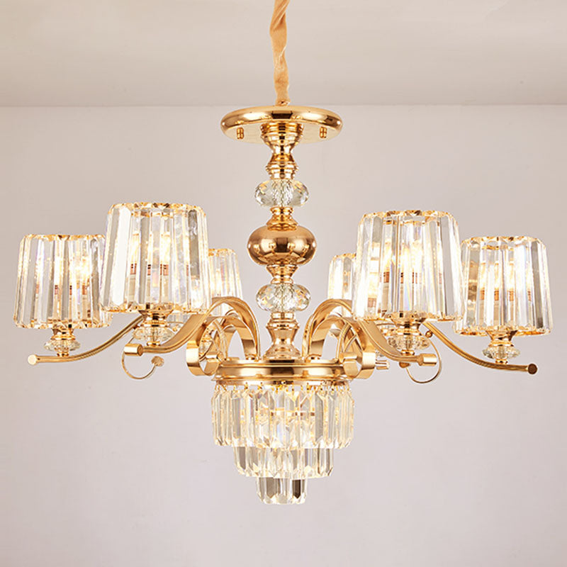 Clear Crystal Cylinder Chandelier Lamp Modernity Pendant Lighting Fixture in Gold 6 Clear Clearhalo 'Ceiling Lights' 'Chandeliers' 'Clear' 'Industrial' 'Modern Chandeliers' 'Modern' 'Tiffany' 'Traditional Chandeliers' Lighting' 2030690