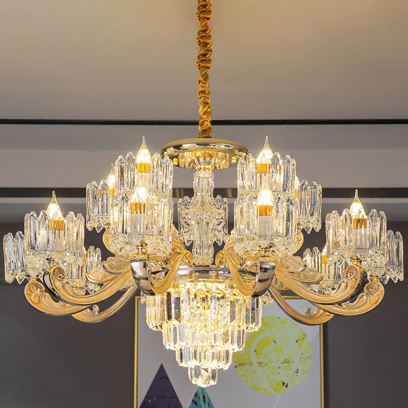 Drum Bedroom Chandelier Light Clear Crystal Modern Suspension Lighting Fixture in Gold 15 Clear Clearhalo 'Ceiling Lights' 'Chandeliers' 'Clear' 'Industrial' 'Modern Chandeliers' 'Modern' 'Tiffany' 'Traditional Chandeliers' Lighting' 2030693