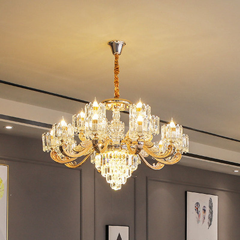 Drum Bedroom Chandelier Light Clear Crystal Modern Suspension Lighting Fixture in Gold Clearhalo 'Ceiling Lights' 'Chandeliers' 'Clear' 'Industrial' 'Modern Chandeliers' 'Modern' 'Tiffany' 'Traditional Chandeliers' Lighting' 2030694