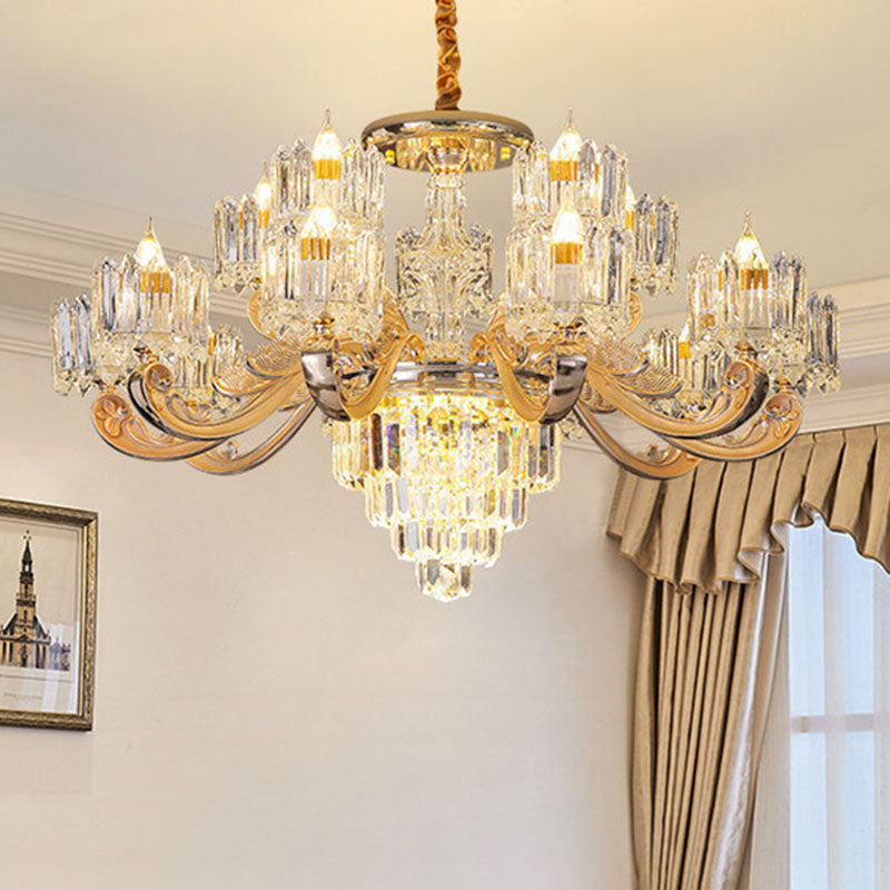 Drum Bedroom Chandelier Light Clear Crystal Modern Suspension Lighting Fixture in Gold Clearhalo 'Ceiling Lights' 'Chandeliers' 'Clear' 'Industrial' 'Modern Chandeliers' 'Modern' 'Tiffany' 'Traditional Chandeliers' Lighting' 2030695