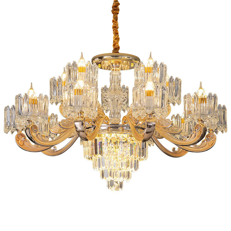 Drum Bedroom Chandelier Light Clear Crystal Modern Suspension Lighting Fixture in Gold Clearhalo 'Ceiling Lights' 'Chandeliers' 'Clear' 'Industrial' 'Modern Chandeliers' 'Modern' 'Tiffany' 'Traditional Chandeliers' Lighting' 2030696