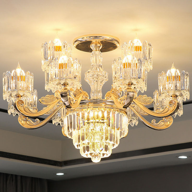 Drum Bedroom Chandelier Light Clear Crystal Modern Suspension Lighting Fixture in Gold 12 Clear Clearhalo 'Ceiling Lights' 'Chandeliers' 'Clear' 'Industrial' 'Modern Chandeliers' 'Modern' 'Tiffany' 'Traditional Chandeliers' Lighting' 2030697