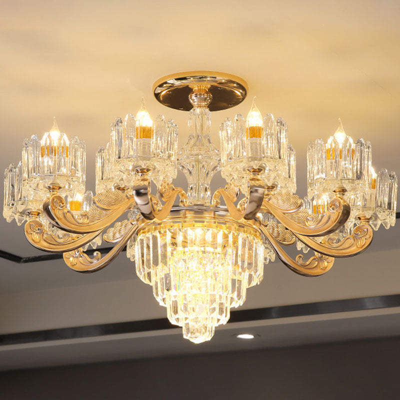 Drum Bedroom Chandelier Light Clear Crystal Modern Suspension Lighting Fixture in Gold 10 Clear Clearhalo 'Ceiling Lights' 'Chandeliers' 'Clear' 'Industrial' 'Modern Chandeliers' 'Modern' 'Tiffany' 'Traditional Chandeliers' Lighting' 2030699