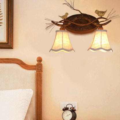 Rust Scalloped Wall Lighting Traditional Metal 2/3 Lights Bedroom Sconce Lamp with White Fabric Shade 2.0 Rust Clearhalo 'Wall Lamps & Sconces' 'Wall Lights' Lighting' 203070