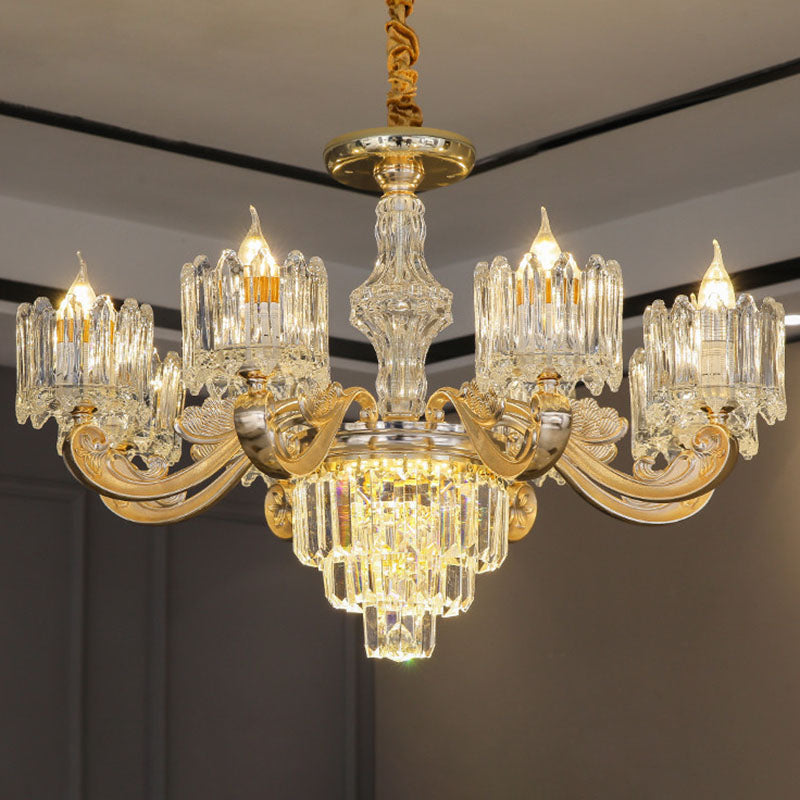Drum Bedroom Chandelier Light Clear Crystal Modern Suspension Lighting Fixture in Gold 8 Clear Clearhalo 'Ceiling Lights' 'Chandeliers' 'Clear' 'Industrial' 'Modern Chandeliers' 'Modern' 'Tiffany' 'Traditional Chandeliers' Lighting' 2030700