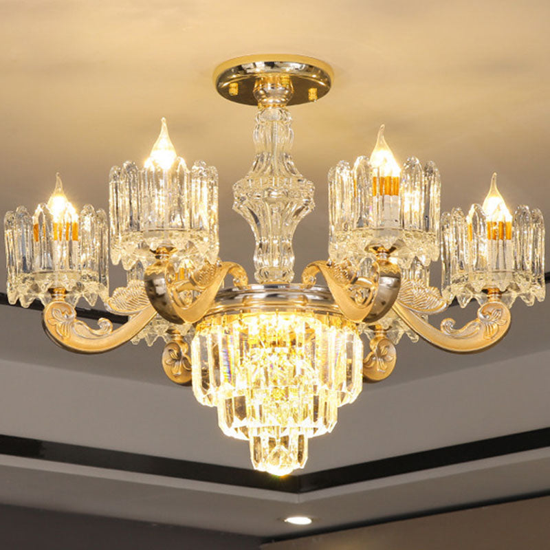 Drum Bedroom Chandelier Light Clear Crystal Modern Suspension Lighting Fixture in Gold 6 Clear Clearhalo 'Ceiling Lights' 'Chandeliers' 'Clear' 'Industrial' 'Modern Chandeliers' 'Modern' 'Tiffany' 'Traditional Chandeliers' Lighting' 2030702