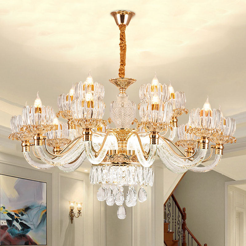 Flower Clear Crystal Pendant Chandelier Contemporary Rose Gold Hanging Ceiling Light for Living Room 15 Clear Clearhalo 'Ceiling Lights' 'Chandeliers' 'Clear' 'Industrial' 'Modern Chandeliers' 'Modern' 'Tiffany' 'Traditional Chandeliers' Lighting' 2030703