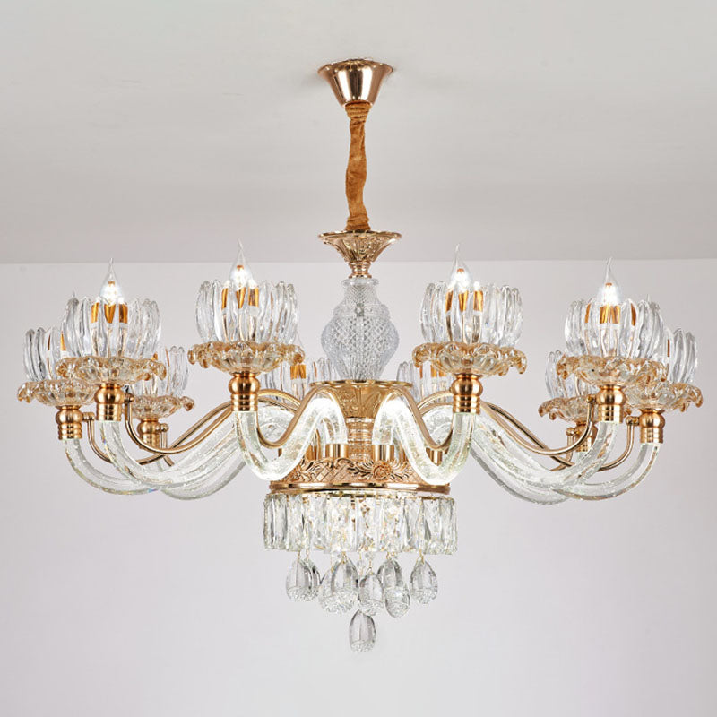 Flower Clear Crystal Pendant Chandelier Contemporary Rose Gold Hanging Ceiling Light for Living Room 10 Clear Clearhalo 'Ceiling Lights' 'Chandeliers' 'Clear' 'Industrial' 'Modern Chandeliers' 'Modern' 'Tiffany' 'Traditional Chandeliers' Lighting' 2030707