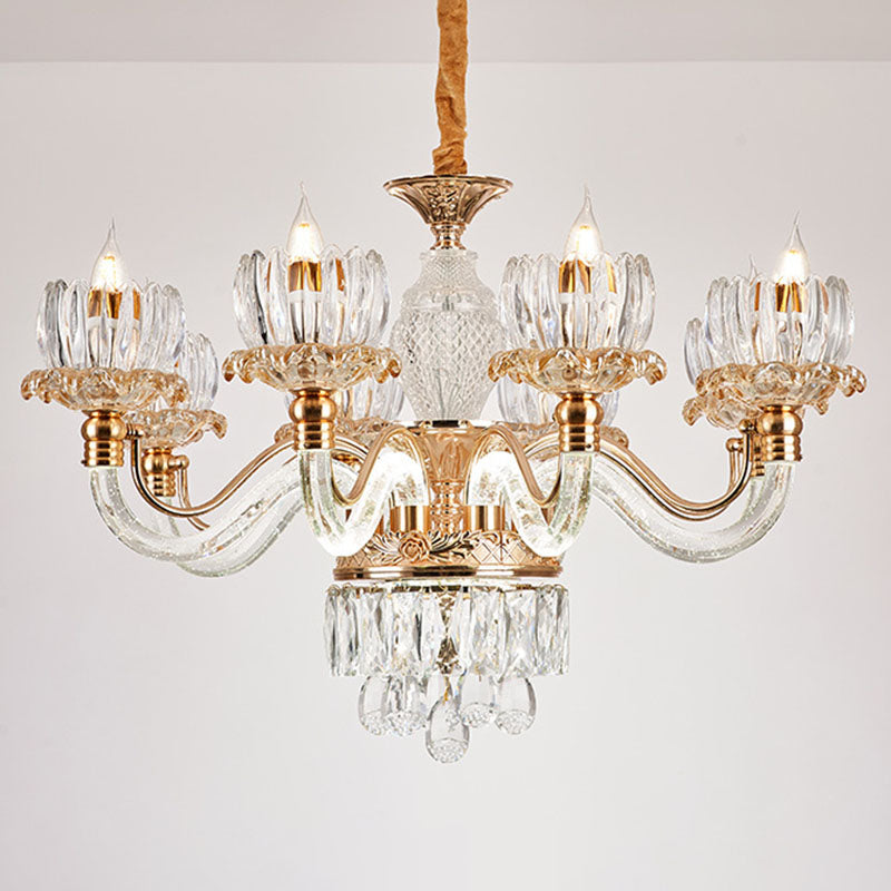 Flower Clear Crystal Pendant Chandelier Contemporary Rose Gold Hanging Ceiling Light for Living Room 8 Clear Clearhalo 'Ceiling Lights' 'Chandeliers' 'Clear' 'Industrial' 'Modern Chandeliers' 'Modern' 'Tiffany' 'Traditional Chandeliers' Lighting' 2030709