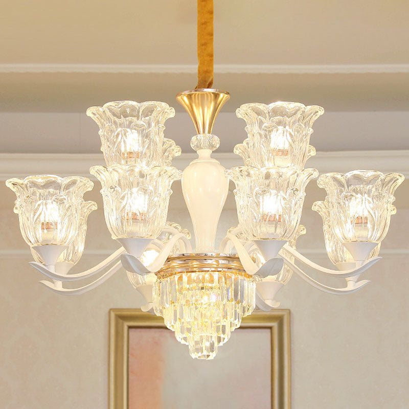Clear Crystal Flower Ceiling Chandelier Simple White Pendant Light Kit for Dining Room 15 Clear Clearhalo 'Ceiling Lights' 'Chandeliers' 'Clear' 'Industrial' 'Modern Chandeliers' 'Modern' 'Tiffany' 'Traditional Chandeliers' Lighting' 2030712