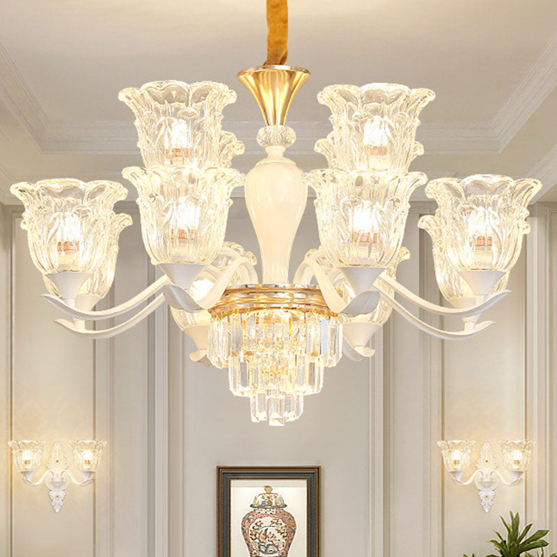 Clear Crystal Flower Ceiling Chandelier Simple White Pendant Light Kit for Dining Room Clearhalo 'Ceiling Lights' 'Chandeliers' 'Clear' 'Industrial' 'Modern Chandeliers' 'Modern' 'Tiffany' 'Traditional Chandeliers' Lighting' 2030713