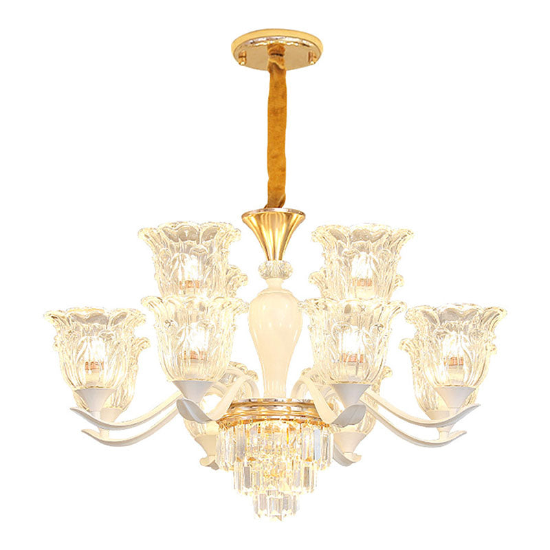Clear Crystal Flower Ceiling Chandelier Simple White Pendant Light Kit for Dining Room Clearhalo 'Ceiling Lights' 'Chandeliers' 'Clear' 'Industrial' 'Modern Chandeliers' 'Modern' 'Tiffany' 'Traditional Chandeliers' Lighting' 2030714