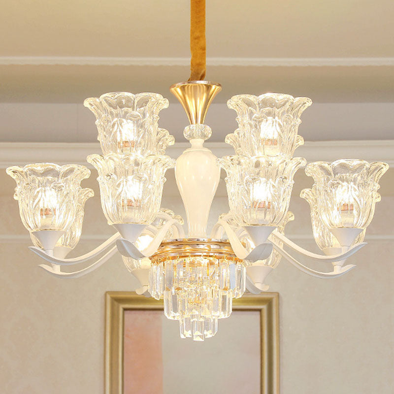 Clear Crystal Flower Ceiling Chandelier Simple White Pendant Light Kit for Dining Room 12 Clear Clearhalo 'Ceiling Lights' 'Chandeliers' 'Clear' 'Industrial' 'Modern Chandeliers' 'Modern' 'Tiffany' 'Traditional Chandeliers' Lighting' 2030715