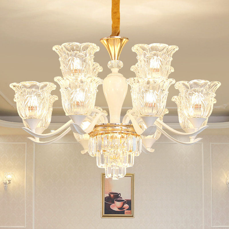 Clear Crystal Flower Ceiling Chandelier Simple White Pendant Light Kit for Dining Room Clearhalo 'Ceiling Lights' 'Chandeliers' 'Clear' 'Industrial' 'Modern Chandeliers' 'Modern' 'Tiffany' 'Traditional Chandeliers' Lighting' 2030716