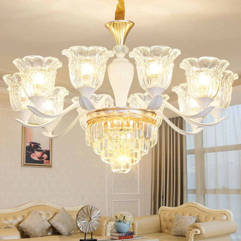 Clear Crystal Flower Ceiling Chandelier Simple White Pendant Light Kit for Dining Room 10 Clear Clearhalo 'Ceiling Lights' 'Chandeliers' 'Clear' 'Industrial' 'Modern Chandeliers' 'Modern' 'Tiffany' 'Traditional Chandeliers' Lighting' 2030717