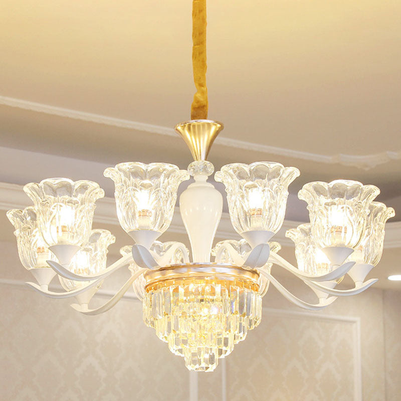 Clear Crystal Flower Ceiling Chandelier Simple White Pendant Light Kit for Dining Room Clearhalo 'Ceiling Lights' 'Chandeliers' 'Clear' 'Industrial' 'Modern Chandeliers' 'Modern' 'Tiffany' 'Traditional Chandeliers' Lighting' 2030718