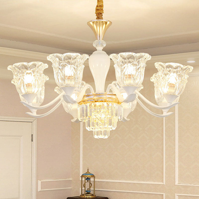 Clear Crystal Flower Ceiling Chandelier Simple White Pendant Light Kit for Dining Room 8 Clear Clearhalo 'Ceiling Lights' 'Chandeliers' 'Clear' 'Industrial' 'Modern Chandeliers' 'Modern' 'Tiffany' 'Traditional Chandeliers' Lighting' 2030719