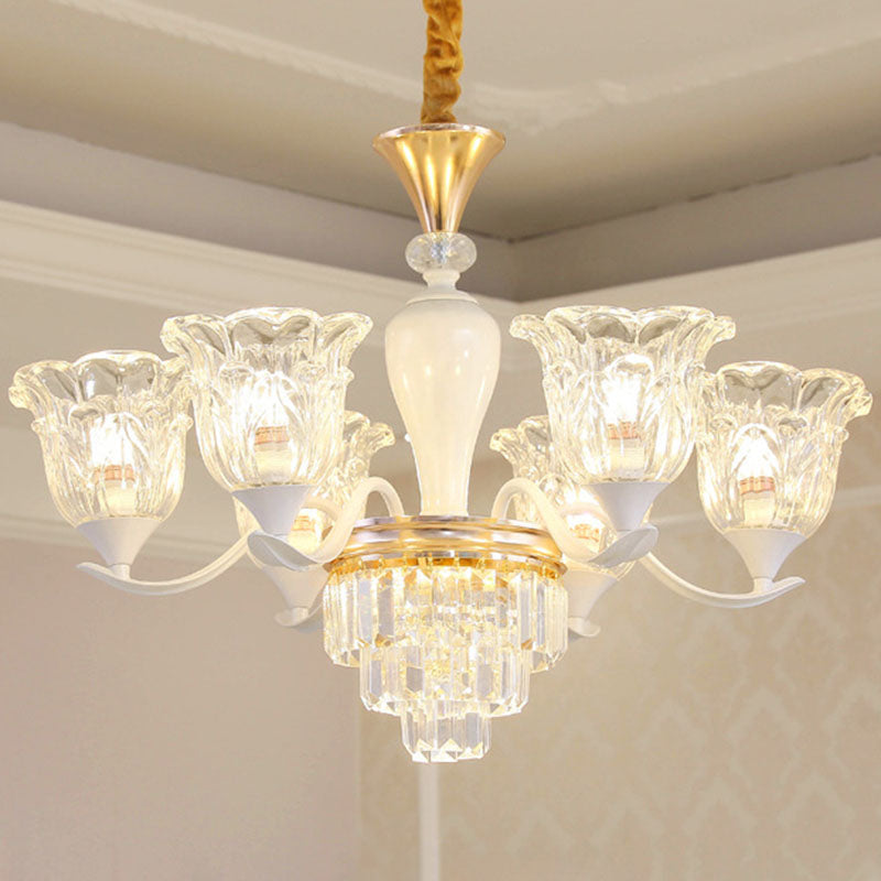 Clear Crystal Flower Ceiling Chandelier Simple White Pendant Light Kit for Dining Room 6 Clear Clearhalo 'Ceiling Lights' 'Chandeliers' 'Clear' 'Industrial' 'Modern Chandeliers' 'Modern' 'Tiffany' 'Traditional Chandeliers' Lighting' 2030720