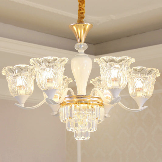 Clear Crystal Flower Ceiling Chandelier Simple White Pendant Light Kit for Dining Room 6 Clear Clearhalo 'Ceiling Lights' 'Chandeliers' 'Clear' 'Industrial' 'Modern Chandeliers' 'Modern' 'Tiffany' 'Traditional Chandeliers' Lighting' 2030720