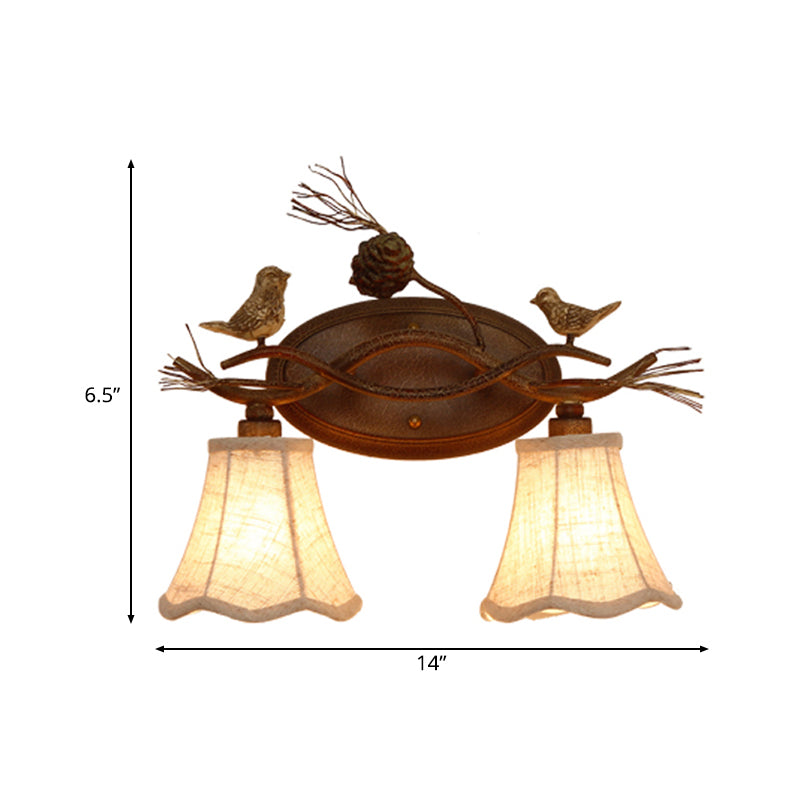 Rust Scalloped Wall Lighting Traditional Metal 2/3 Lights Bedroom Sconce Lamp with White Fabric Shade Clearhalo 'Wall Lamps & Sconces' 'Wall Lights' Lighting' 203073