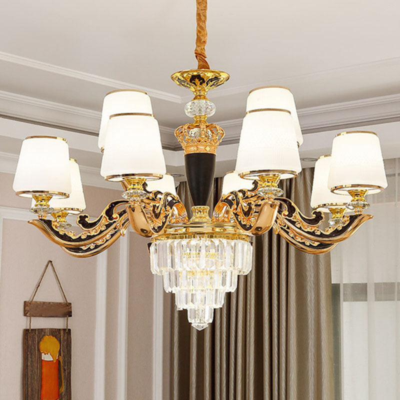Gold Conic Chandelier Lighting Modernism Opaline Glass Pendant Light Kit with Crystal Accent Clearhalo 'Ceiling Lights' 'Chandeliers' 'Modern Chandeliers' 'Modern' Lighting' 2030737