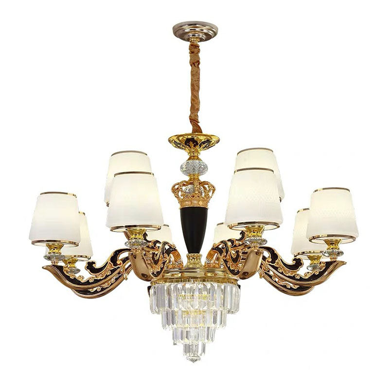 Gold Conic Chandelier Lighting Modernism Opaline Glass Pendant Light Kit with Crystal Accent Clearhalo 'Ceiling Lights' 'Chandeliers' 'Modern Chandeliers' 'Modern' Lighting' 2030738