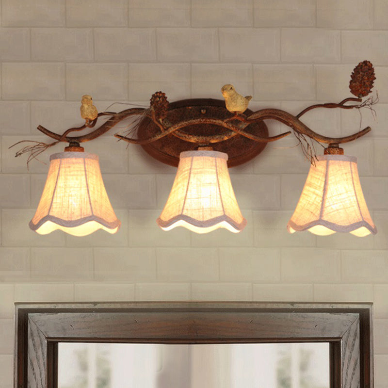 Rust Scalloped Wall Lighting Traditional Metal 2/3 Lights Bedroom Sconce Lamp with White Fabric Shade 3.0 Rust Clearhalo 'Wall Lamps & Sconces' 'Wall Lights' Lighting' 203074