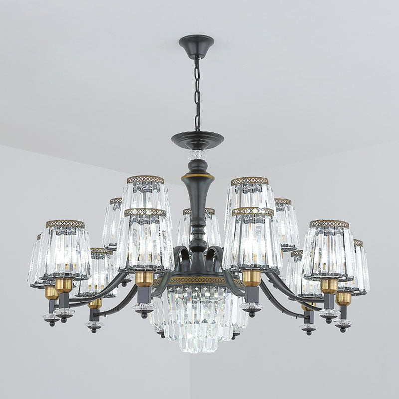Simple Drop Lamp Black Tapered Chandelier Lighting Fixture with Clear Crystal Shade 15 Black Clearhalo 'Ceiling Lights' 'Chandeliers' 'Modern Chandeliers' 'Modern' Lighting' 2030741