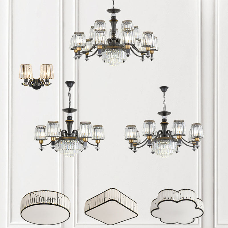 Simple Drop Lamp Black Tapered Chandelier Lighting Fixture with Clear Crystal Shade Clearhalo 'Ceiling Lights' 'Chandeliers' 'Modern Chandeliers' 'Modern' Lighting' 2030742