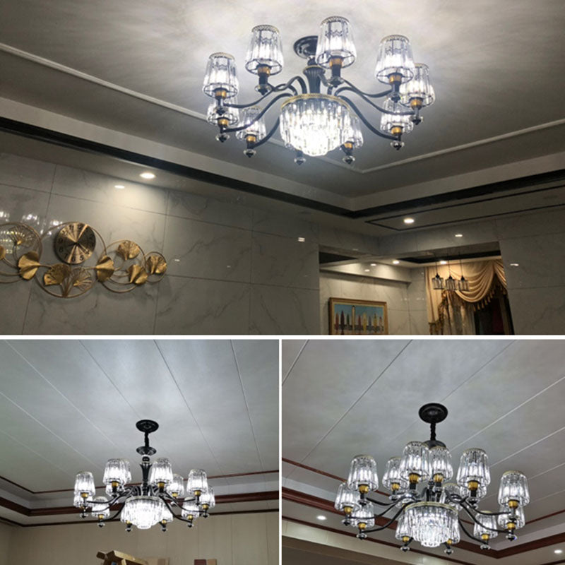 Simple Drop Lamp Black Tapered Chandelier Lighting Fixture with Clear Crystal Shade Clearhalo 'Ceiling Lights' 'Chandeliers' 'Modern Chandeliers' 'Modern' Lighting' 2030743