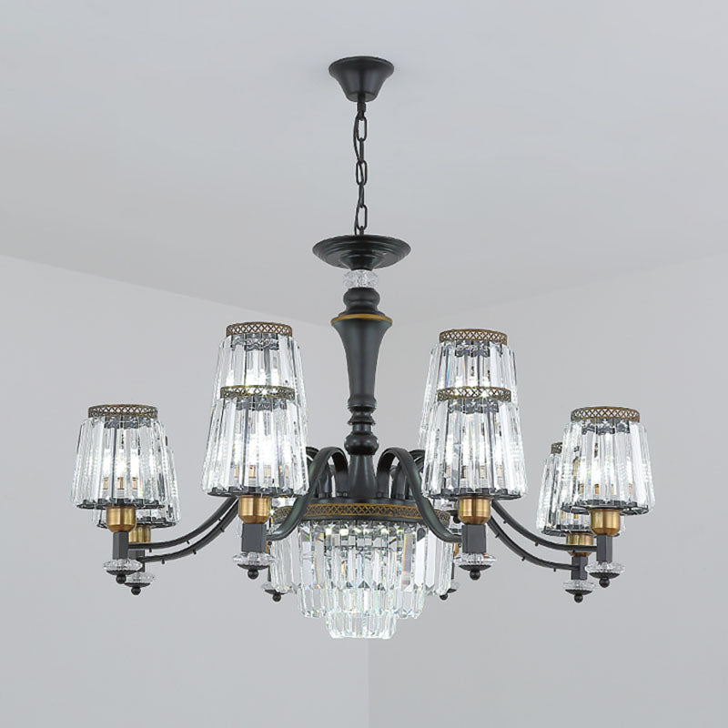 Simple Drop Lamp Black Tapered Chandelier Lighting Fixture with Clear Crystal Shade 12 Black Clearhalo 'Ceiling Lights' 'Chandeliers' 'Modern Chandeliers' 'Modern' Lighting' 2030744