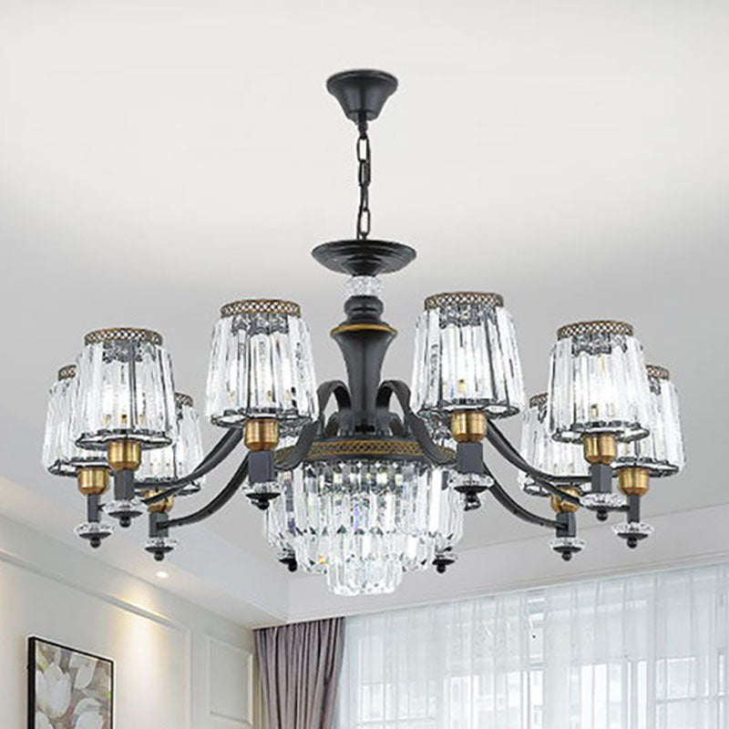 Simple Drop Lamp Black Tapered Chandelier Lighting Fixture with Clear Crystal Shade 10 Black Clearhalo 'Ceiling Lights' 'Chandeliers' 'Modern Chandeliers' 'Modern' Lighting' 2030745