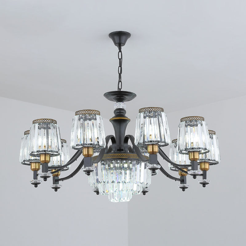 Simple Drop Lamp Black Tapered Chandelier Lighting Fixture with Clear Crystal Shade Clearhalo 'Ceiling Lights' 'Chandeliers' 'Modern Chandeliers' 'Modern' Lighting' 2030746