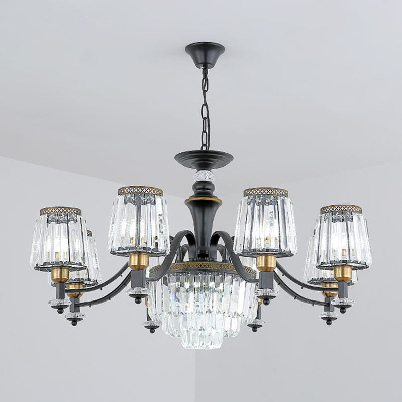 Simple Drop Lamp Black Tapered Chandelier Lighting Fixture with Clear Crystal Shade Clearhalo 'Ceiling Lights' 'Chandeliers' 'Modern Chandeliers' 'Modern' Lighting' 2030748