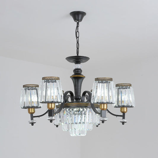 Simple Drop Lamp Black Tapered Chandelier Lighting Fixture with Clear Crystal Shade 6 Black Clearhalo 'Ceiling Lights' 'Chandeliers' 'Modern Chandeliers' 'Modern' Lighting' 2030749