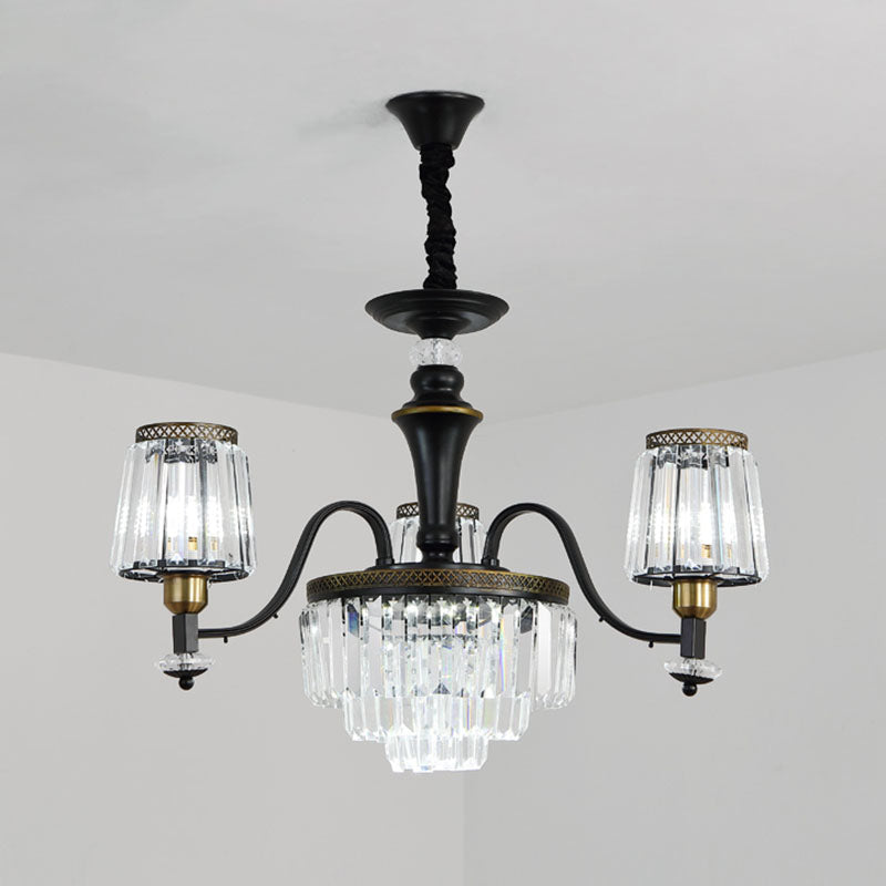 Simple Drop Lamp Black Tapered Chandelier Lighting Fixture with Clear Crystal Shade 3 Black Clearhalo 'Ceiling Lights' 'Chandeliers' 'Modern Chandeliers' 'Modern' Lighting' 2030750