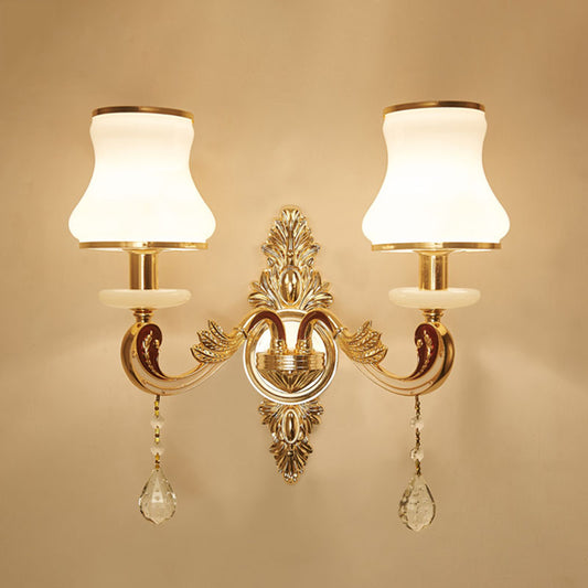 Gold Scrolled Arm Wall Mount Lamp Simple Metallic Wall Light Sconce with Crystal Accent 2.0 Gold D Clearhalo 'Cast Iron' 'Glass' 'Industrial' 'Modern wall lights' 'Modern' 'Tiffany' 'Traditional wall lights' 'Wall Lamps & Sconces' 'Wall Lights' Lighting' 2030764