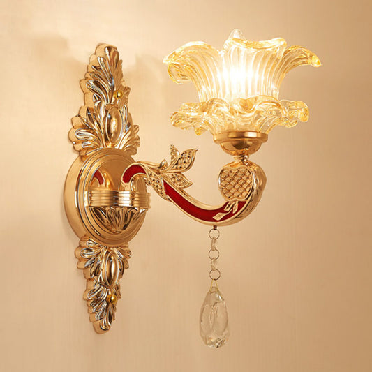 Gold Scrolled Arm Wall Mount Lamp Simple Metallic Wall Light Sconce with Crystal Accent 1.0 Gold E Clearhalo 'Cast Iron' 'Glass' 'Industrial' 'Modern wall lights' 'Modern' 'Tiffany' 'Traditional wall lights' 'Wall Lamps & Sconces' 'Wall Lights' Lighting' 2030770