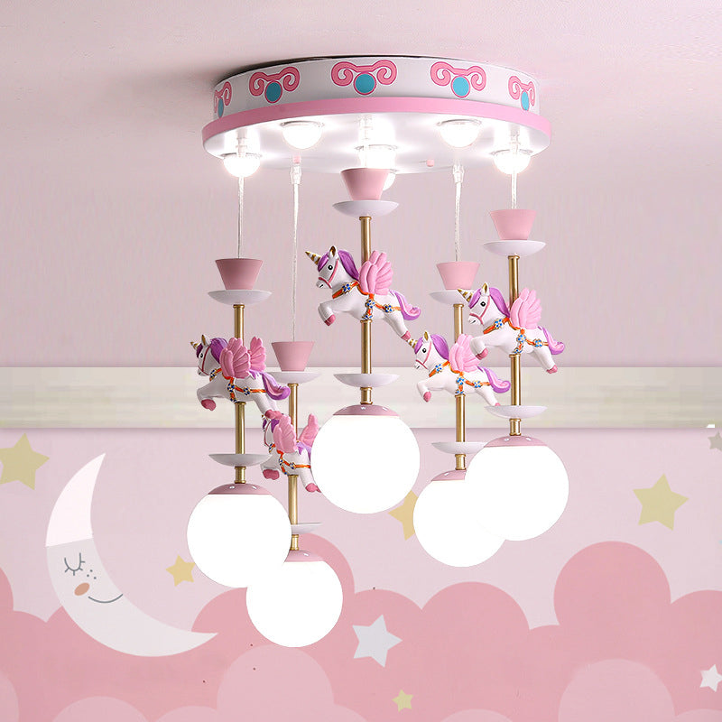 Pink Unicorn Multiple Pendant Light Fixture Kid Resin Hanging Ceiling Light for Nursery Clearhalo 'Ceiling Lights' 'Pendant Lights' 'Pendants' Lighting' 2030905