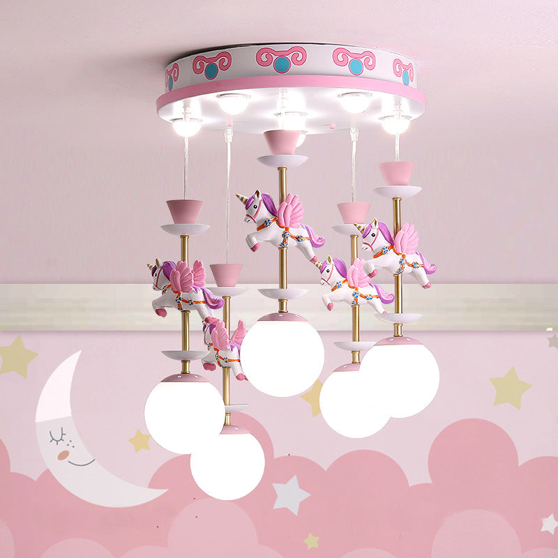 Pink Unicorn Multiple Pendant Light Fixture Kid Resin Hanging Ceiling Light for Nursery Clearhalo 'Ceiling Lights' 'Pendant Lights' 'Pendants' Lighting' 2030905
