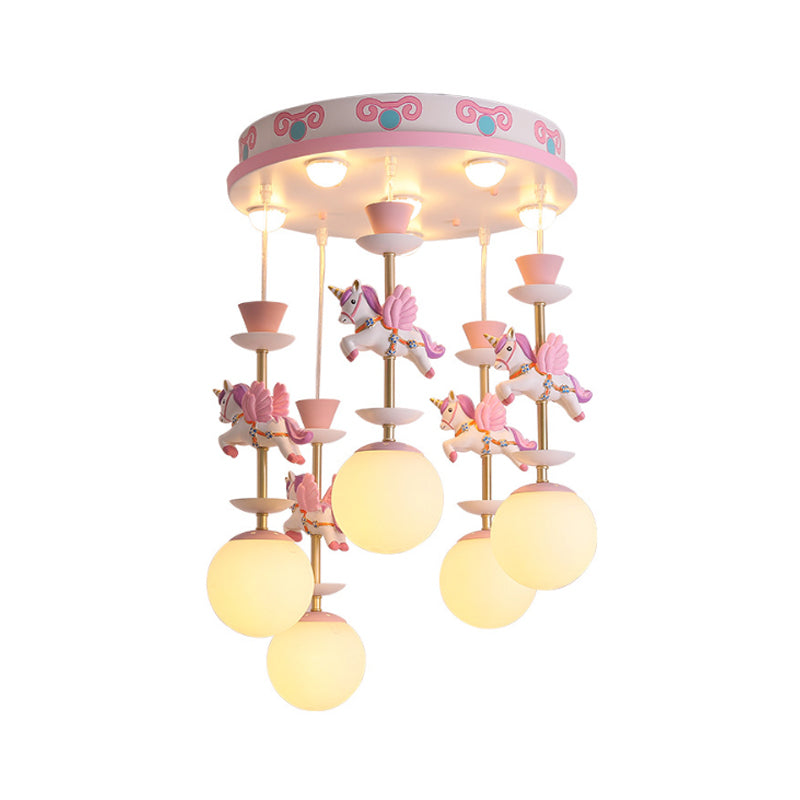 Pink Unicorn Multiple Pendant Light Fixture Kid Resin Hanging Ceiling Light for Nursery Clearhalo 'Ceiling Lights' 'Pendant Lights' 'Pendants' Lighting' 2030908