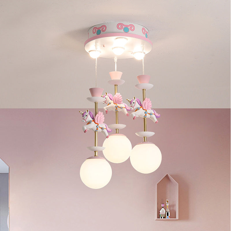 Pink Unicorn Multiple Pendant Light Fixture Kid Resin Hanging Ceiling Light for Nursery 3 Pink Clearhalo 'Ceiling Lights' 'Pendant Lights' 'Pendants' Lighting' 2030909_aa0925f9-e97b-4f40-aefc-3c1fc0fcdad4