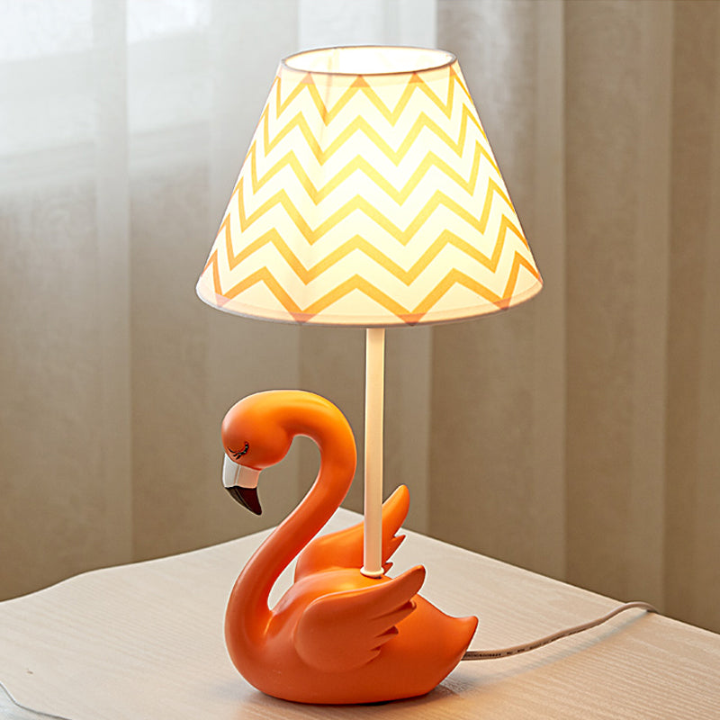 Cone Shade Bedroom Nightstand Lamp Fabric 1 Head Kid Table Lamp with Flamingo Base, Pink Pink Clearhalo 'Lamps' 'Table Lamps' Lighting' 2030926