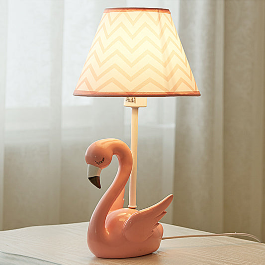 Cone Shade Bedroom Nightstand Lamp Fabric 1 Head Kid Table Lamp with Flamingo Base, Pink Clearhalo 'Lamps' 'Table Lamps' Lighting' 2030928
